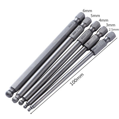 5PC  Ball Bit  drill bit S2 steel screwdriver drill bit hexagonal shank spherical magnetic 1/4 "electric screwdriver set